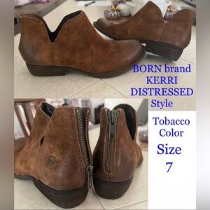 BORN Kerri distressed leather chestnut bootie boot